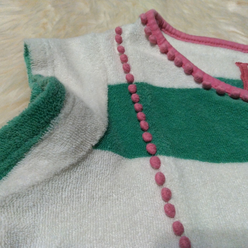 Mini Boden Green and White Striped Swim Coverup with Pink Trim - Picture 6 of 8